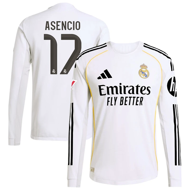 Raul Asencio Men's adidas White Real Madrid 2025/26 Home Authentic Long Sleeve Custom Jersey