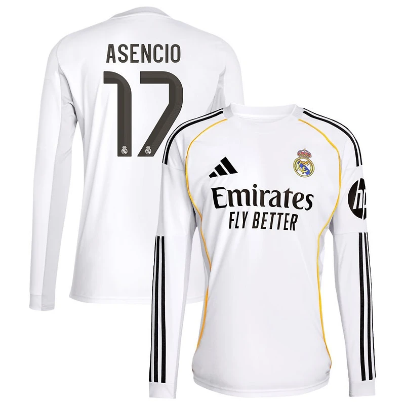 Raul Asencio Men's adidas White Real Madrid 2025/26 Home Replica Long Sleeve Custom Jersey
