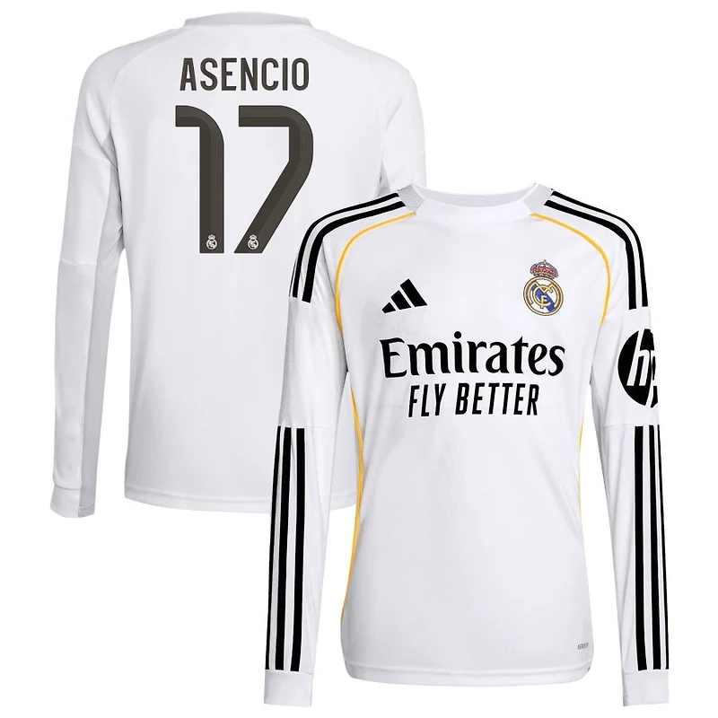 Raul Asencio Youth adidas White Real Madrid 2025/26 Home Replica Long Sleeve Custom Jersey