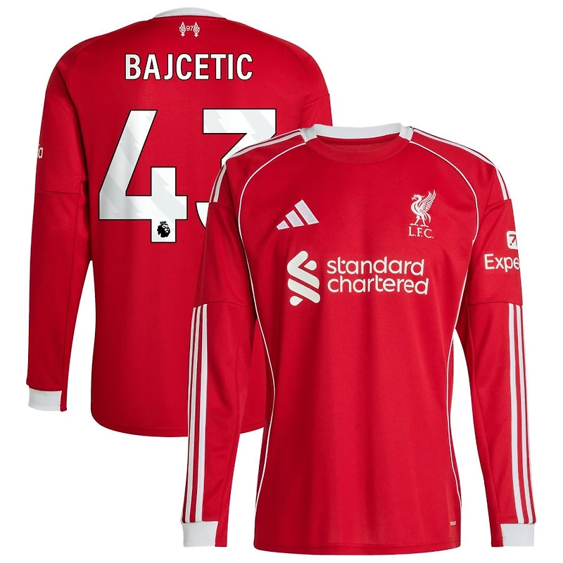 Stefan Bajcetic Men's adidas Red Liverpool 2025/26 Home Custom Replica Long Sleeve Jersey