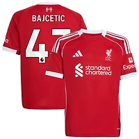 Stefan Bajcetic Youth adidas  Red Liverpool 2025/26 Home Custom Replica Jersey