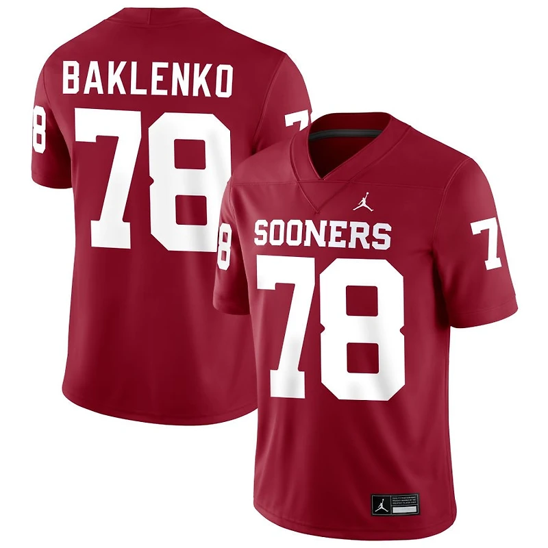 Luke Baklenko Men's Jordan Brand Crimson Oklahoma Sooners NIL Pick-A-Player Football Replica Jersey