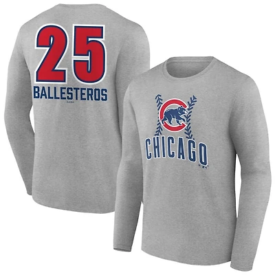 Men's Gray Chicago Cubs Personalized Name & Number Fastball Long Sleeve T-Shirt
