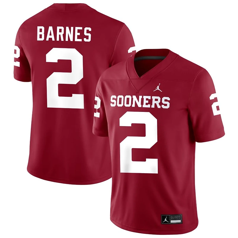 Jovantae Barnes Men's Jordan Brand Crimson Oklahoma Sooners NIL Pick-A-Player Football Replica Jersey