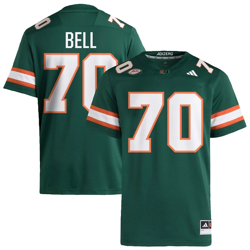 Markel Bell Men's adidas  Green Miami Hurricanes NIL Pick-A-Player Alternate Premier Football Jersey