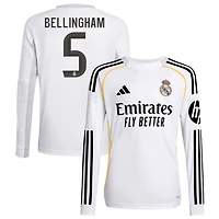 Jude Bellingham Youth adidas White Real Madrid 2025/26 Home Replica Long Sleeve Custom Jersey