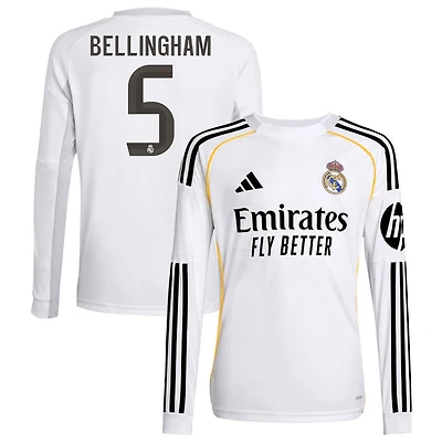 Jude Bellingham Youth adidas White Real Madrid 2025/26 Home Replica Long Sleeve Custom Jersey
