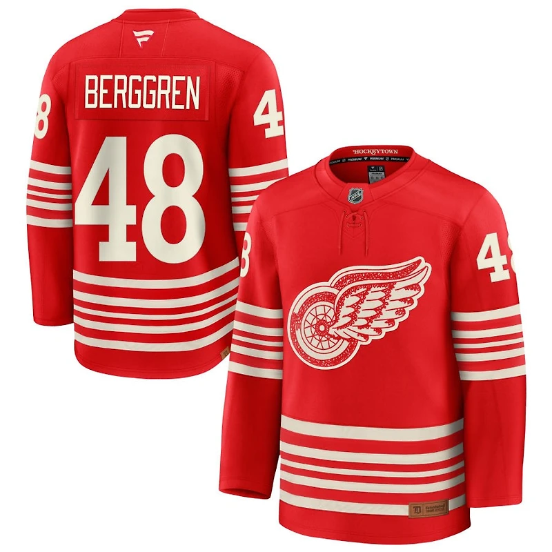 Jonatan Berggren Men's Fanatics  Red Detroit Red Wings Centennial Premium Custom Jersey