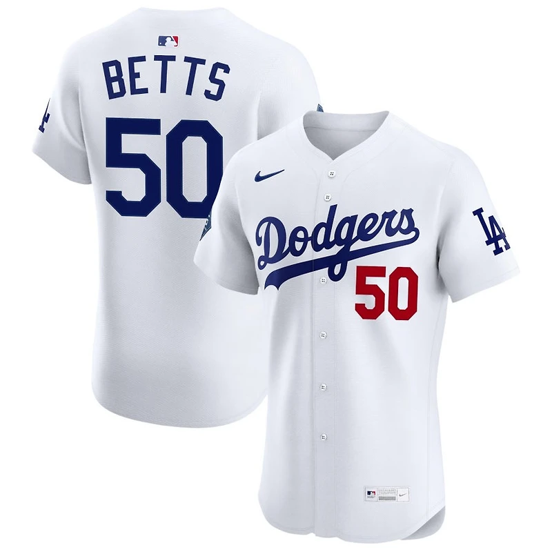 Mookie Betts Men's Nike White Los Angeles Dodgers Home Elite Sponsor Patch Custom Jersey