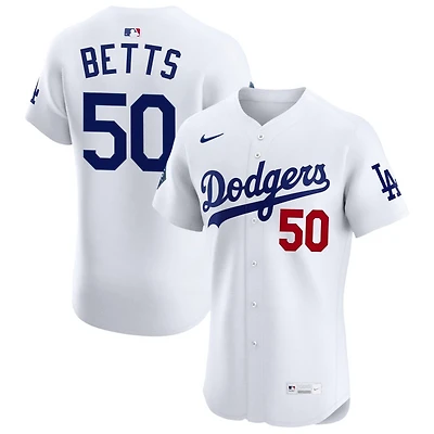 Mookie Betts Men's Nike White Los Angeles Dodgers Home Elite Sponsor Patch Custom Jersey