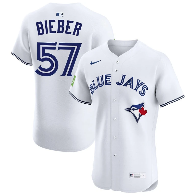 Shane Bieber Men's Nike White Toronto Blue Jays Home Elite Sponsor Patch Custom Jersey
