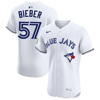 Shane Bieber Men's Nike White Toronto Blue Jays Home Elite Sponsor Patch Custom Jersey