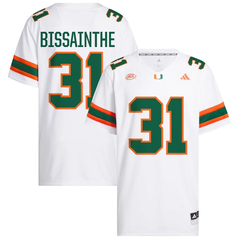 Wesley Bissainthe Men's adidas  White Miami Hurricanes NIL Pick-A-Player White Premier Football Jersey