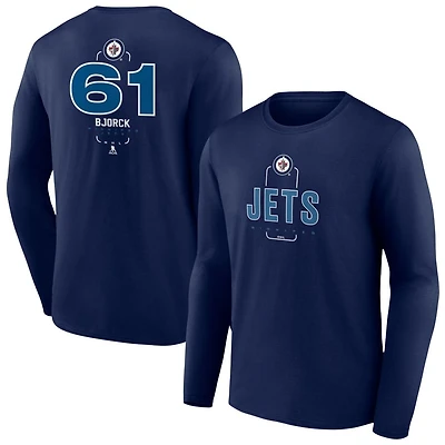 Men's Navy Winnipeg Jets Personalized Name & Number Midfielder Long Sleeve T-Shirt