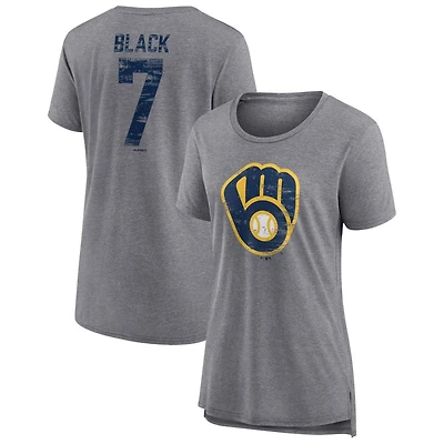 Women's Gray Milwaukee Brewers Heritage Personalized Any Name & Number Tri-Blend T-Shirt