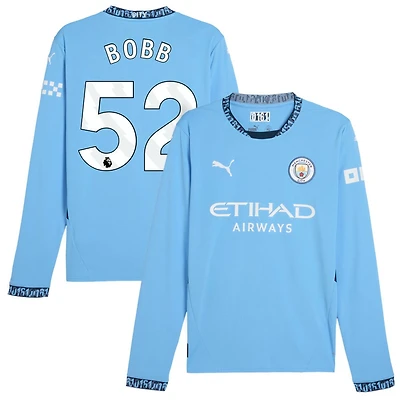 Oscar Bobb Men's Puma Light Blue Manchester City 2024/25 Home Replica Long Sleeve Custom Jersey