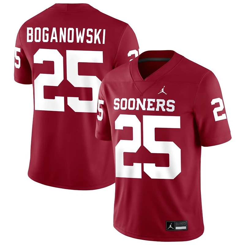 Michael Boganowski Men's Jordan Brand Crimson Oklahoma Sooners NIL Pick-A-Player Football Replica Jersey