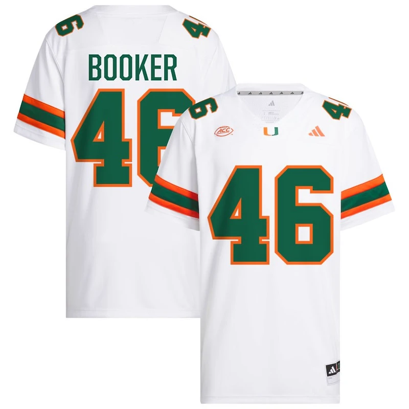 Adam Booker Men's adidas  White Miami Hurricanes NIL Pick-A-Player White Premier Football Jersey