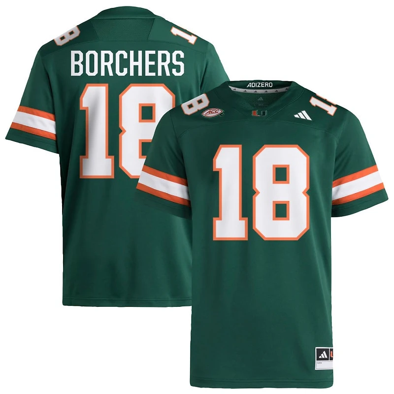 Joe Borchers Men's adidas Green Miami Hurricanes NIL Pick-A-Player Alternate Premier Football Jersey