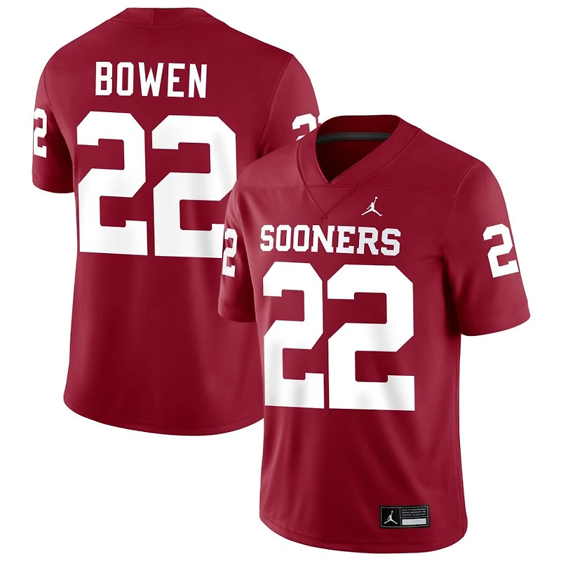 Peyton Bowen Men's Jordan Brand Crimson Oklahoma Sooners NIL Pick-A-Player Football Replica Jersey