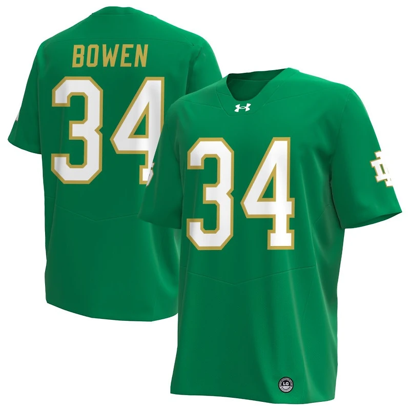 Drayk Bowen Men's Under Armour Kelly Green Notre Dame Fighting Irish Alternate NIL Pick-A-Player Replica Football Jersey