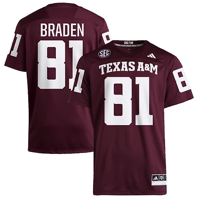 Luke Braden Men's adidas  Maroon Texas A&M Aggies NIL Pick-A-Player Home Premier Football Jersey
