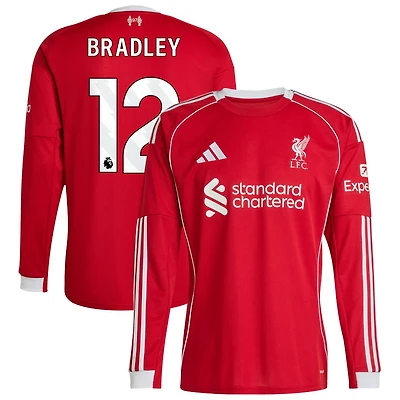 Conor Bradley Men's adidas Red Liverpool 2025/26 Home Custom Replica Long Sleeve Jersey