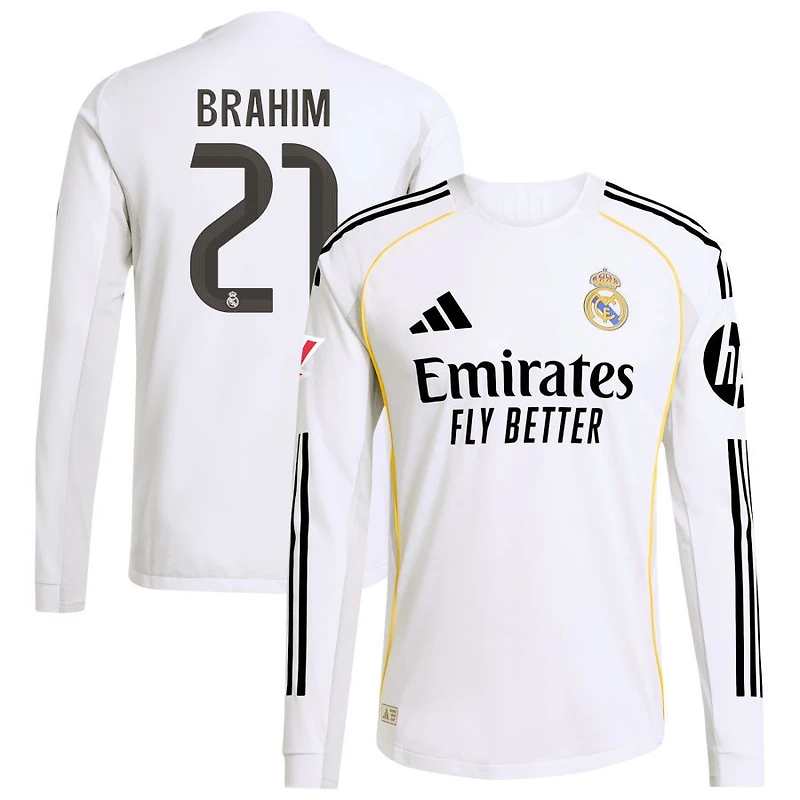 Brahim Diaz Brahim Men's adidas White Real Madrid 2025/26 Home Authentic Long Sleeve Custom Jersey