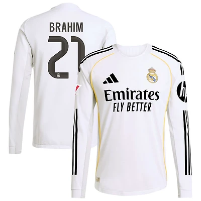 Brahim Diaz Brahim Men's adidas White Real Madrid 2025/26 Home Authentic Long Sleeve Custom Jersey