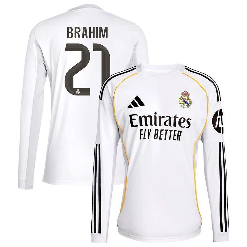 Brahim Diaz Brahim Men's adidas White Real Madrid 2025/26 Home Replica Long Sleeve Custom Jersey