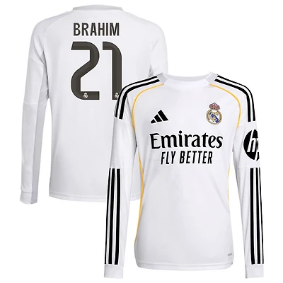 Brahim Diaz Brahim Youth adidas White Real Madrid 2025/26 Home Replica Long Sleeve Custom Jersey