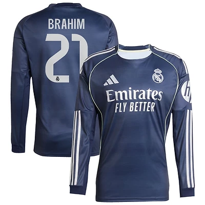 Brahim Diaz Brahim Men's adidas Blue Real Madrid 2025/26 Away Long Sleeve Replica Custom Jersey
