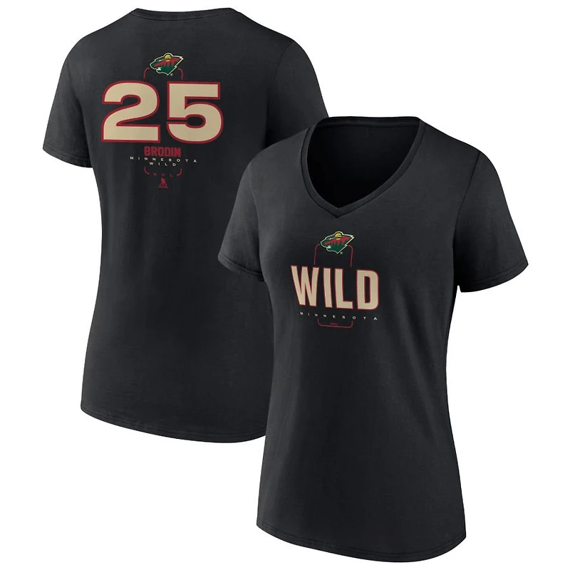 Women's Black Minnesota Wild Personalized Name & Number Midfielder V-Neck T-Shirt