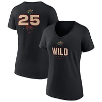 Women's Black Minnesota Wild Personalized Name & Number Midfielder V-Neck T-Shirt