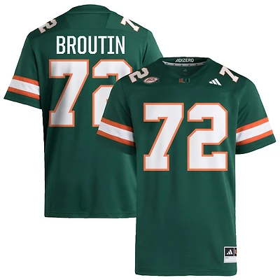 Taylor Broutin Men's adidas  Green Miami Hurricanes NIL Pick-A-Player Alternate Premier Football Jersey