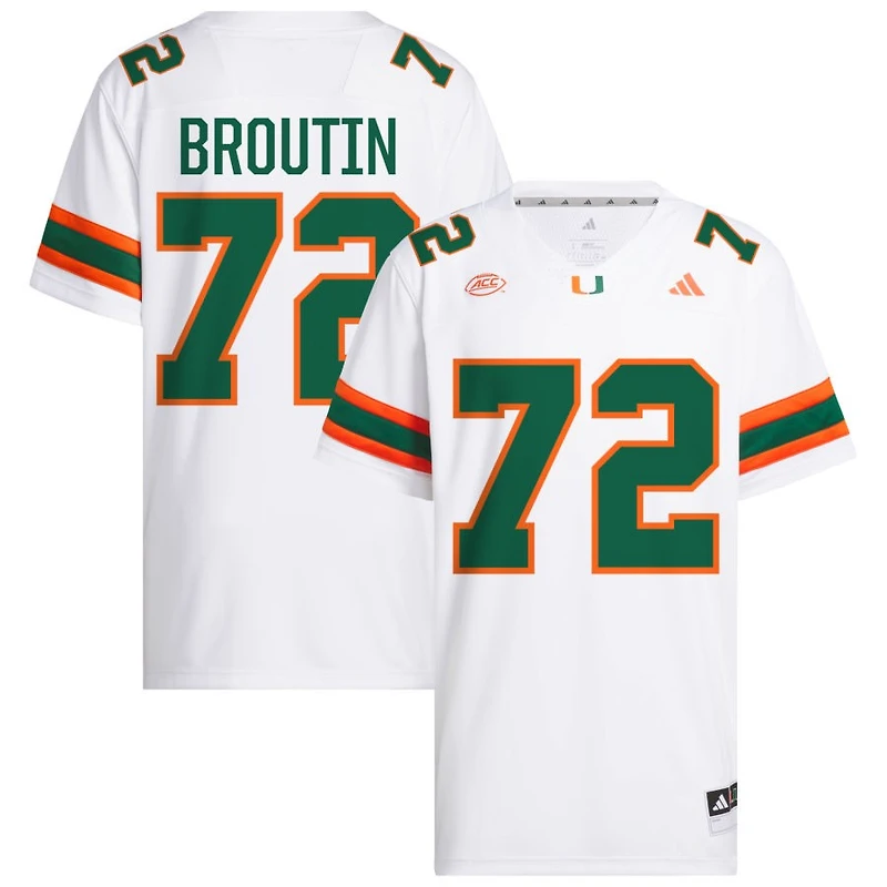 Taylor Broutin Men's adidas  White Miami Hurricanes NIL Pick-A-Player White Premier Football Jersey