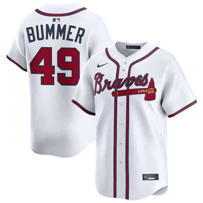 Aaron Bummer Men's Nike White Atlanta Braves Home Limited Custom Jersey