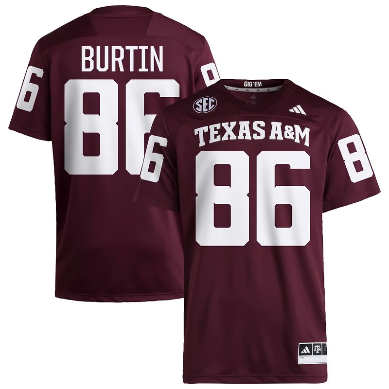 Ryan Burtin Men's adidas  Maroon Texas A&M Aggies NIL Pick-A-Player Home Premier Football Jersey