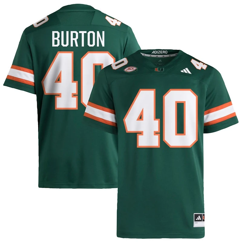 Brennan Burton Men's adidas Green Miami Hurricanes NIL Pick-A-Player Alternate Premier Football Jersey