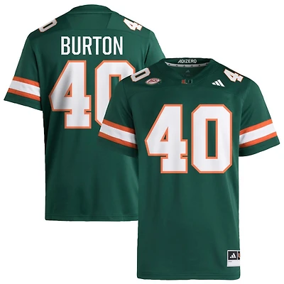 Brennan Burton Men's adidas  Green Miami Hurricanes NIL Pick-A-Player Alternate Premier Football Jersey