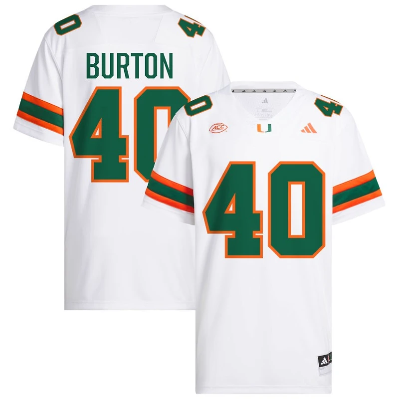 Brennan Burton Men's adidas White Miami Hurricanes NIL Pick-A-Player White Premier Football Jersey