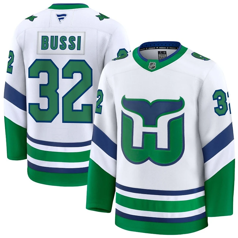 Brandon Bussi Men's Fanatics White Carolina Hurricanes Throwback Premium Custom Jersey