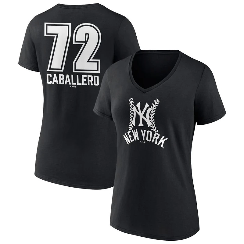 Women's Black New York Yankees Personalized Name & Number Fastball V-Neck T-Shirt