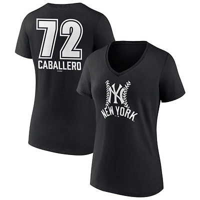Women's Black New York Yankees Personalized Name & Number Fastball V-Neck T-Shirt