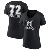 Women's  Black New York Yankees Personalized Name & Number Fastball V-Neck T-Shirt