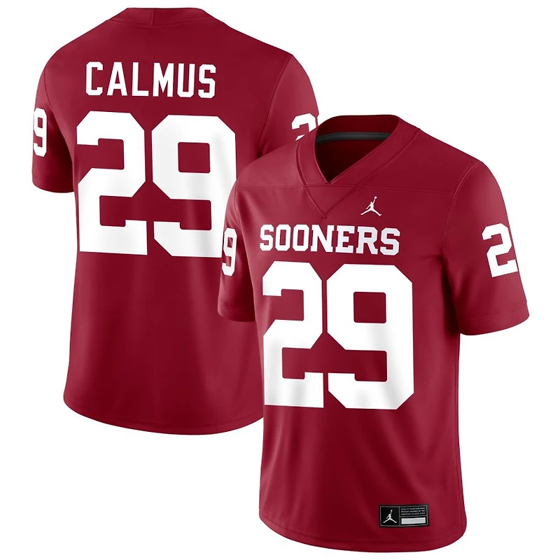 Casen Calmus Men's Jordan Brand Crimson Oklahoma Sooners NIL Pick-A-Player Football Replica Jersey