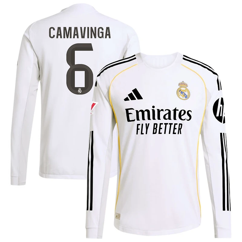 Eduardo Camavinga Men's adidas White Real Madrid 2025/26 Home Authentic Long Sleeve Custom Jersey
