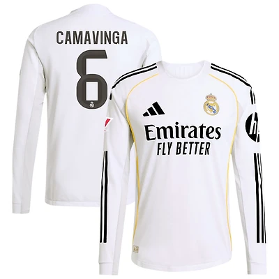 Eduardo Camavinga Men's adidas White Real Madrid 2025/26 Home Authentic Long Sleeve Custom Jersey