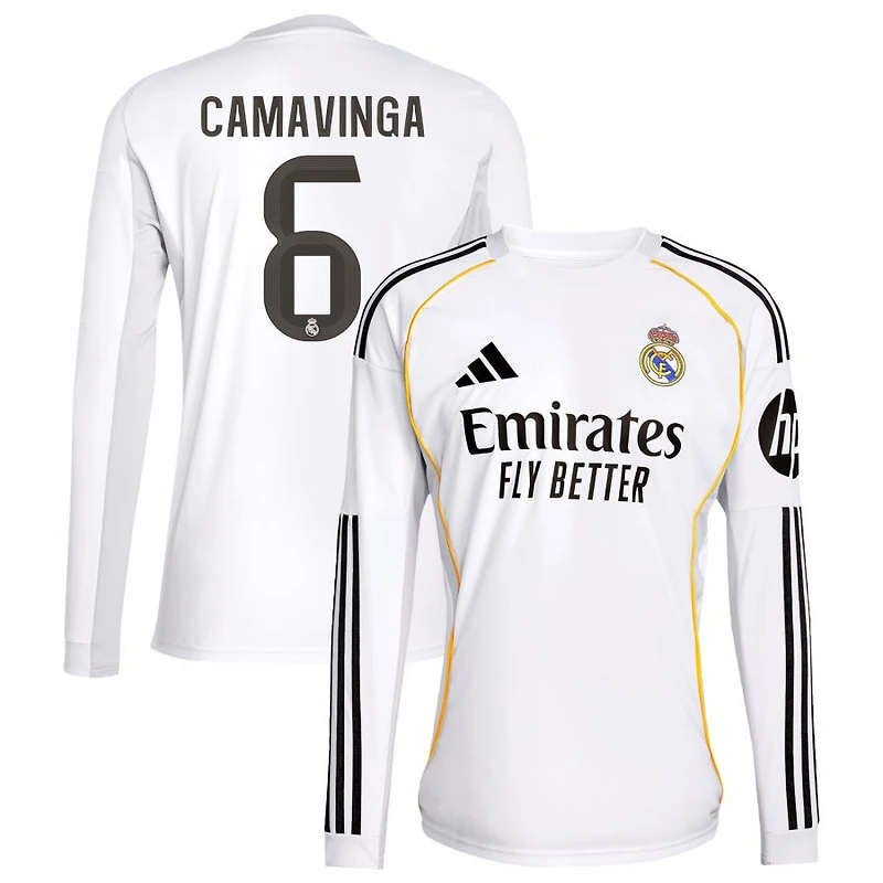 Eduardo Camavinga Men's adidas White Real Madrid 2025/26 Home Replica Long Sleeve Custom Jersey