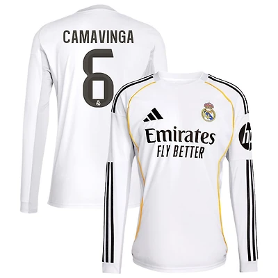 Eduardo Camavinga Men's adidas White Real Madrid 2025/26 Home Replica Long Sleeve Custom Jersey